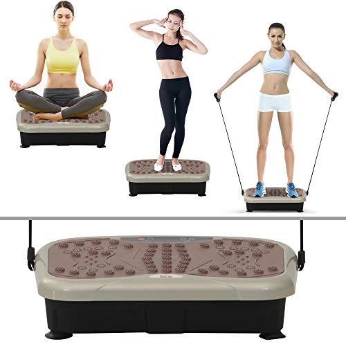 HOMCOM Placa de Vibración Plataforma vibratoria con 2 Bandas Elásticas para Fitness Entrenamiento 200W Control Remoto 99 Velocidades Carga 120kg Pantalla LED