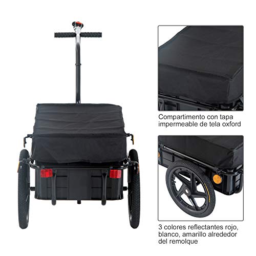 HOMCOM Remolque de Bicicleta para Carga 40kg Equipaje Reflectores y Asas Negro HOMCOM Remolque de Bicicleta para Carga 40kg Equipaje Reflectores y Asas Negro