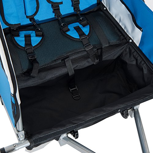 HOMCOM Remolque Infantil para Bicicleta 2 PLAZAS Rueda Giratoria 360° y Amortiguadores CON BARRA INCLUIDA Kit de Footing COLOR Azul HOMCOM Remolque Infantil para Bicicleta 2 PLAZAS Rueda Giratoria 360° y Amortiguadores CON BARRA INCLUIDA Kit de Footing COLOR Azul
