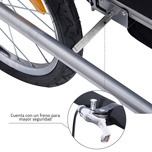 HOMCOM Remolque para Bicicleta tipo Carro con Barra de Paseo para Niños de 2 Plazas con Rueda Delantera Giratoria 360° y Asiento Acolchado Carga Máx. 40kg (Verde)