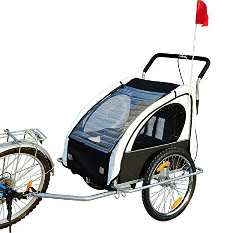 HOMCOM Remolque para Niños DOS PLAZAS con Amortiguadores Carro para Bicicleta CON BARRA INCLUIDA y Kit de Footing COLOR BLANCO y NEGRO HOMCOM Remolque para Niños DOS PLAZAS con Amortiguadores Carro para Bicicleta CON BARRA INCLUIDA y Kit de Footing COLOR BLANCO y NEGRO