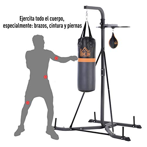 HOMCOM Saco de Boxeo Colgante con Soporte Altura Ajustable de 4 Niveles para Ejercicios en Casa Gimnasio Bolsa de Arena 20 kg Incluye Inflador 104x156x202 cm Multicolor