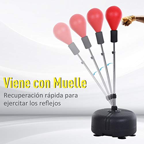 HOMCOM Saco de Boxeo de pie Punching Ball con Base Estable para Entrenar Reflejos y Coordinación Ajustable en Altura para Adulto y Adolescente Ф48x136-154cm Rojo