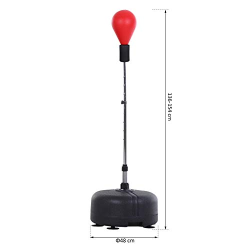 HOMCOM Saco de Boxeo de pie Punching Ball con Base Estable para Entrenar Reflejos y Coordinación Ajustable en Altura para Adulto y Adolescente Ф48x136-154cm Rojo