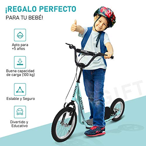 HOMCOM Scooter Patinete para Niños Mayores de 5 Años con 2 Neumáticos de Caucho Inflable con Doble Freno Manillar Ajustable en Altura Soporte 100 kg 135x58x88-94 cm Azul HOMCOM Scooter Patinete para Niños Mayores de 5 Años con 2 Neumáticos de Caucho Inflable con Doble Freno Manillar Ajustable en Altura Soporte 100 kg 135x58x88-94 cm Azul