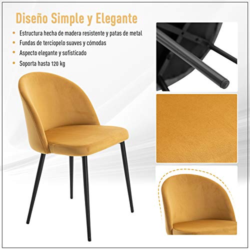 HOMCOM Set de 2 Sillas de Comedor con Asiento y Respaldo Acolchados con Cubierta de Terciopelo Suave y Diseño Moderno Carga 120 kg 49x50x77 cm Camel HOMCOM Set de 2 Sillas de Comedor con Asiento y Respaldo Acolchados con Cubierta de Terciopelo Suave y Diseño Moderno Carga 120 kg 49x50x77 cm Camel