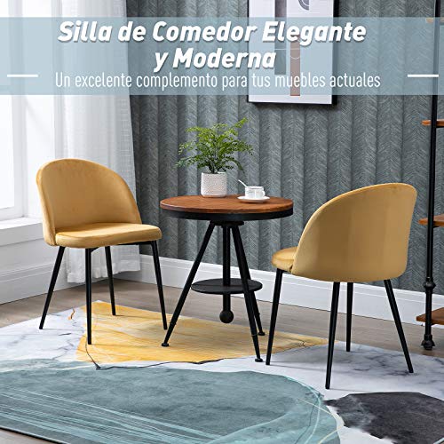 HOMCOM Set de 2 Sillas de Comedor con Asiento y Respaldo Acolchados con Cubierta de Terciopelo Suave y Diseño Moderno Carga 120 kg 49x50x77 cm Camel HOMCOM Set de 2 Sillas de Comedor con Asiento y Respaldo Acolchados con Cubierta de Terciopelo Suave y Diseño Moderno Carga 120 kg 49x50x77 cm Camel