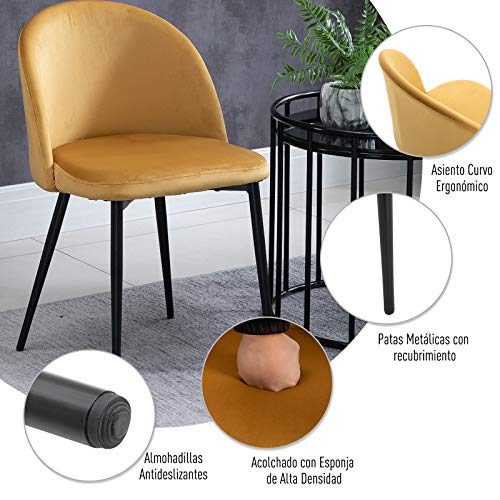 HOMCOM Set de 2 Sillas de Comedor con Asiento y Respaldo Acolchados con Cubierta de Terciopelo Suave y Diseño Moderno Carga 120 kg 49x50x77 cm Camel HOMCOM Set de 2 Sillas de Comedor con Asiento y Respaldo Acolchados con Cubierta de Terciopelo Suave y Diseño Moderno Carga 120 kg 49x50x77 cm Camel