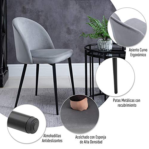 HOMCOM Set de 2 Sillas de Comedor con Asiento y Respaldo Acolchados con Cubierta de Terciopelo Suave y Diseño Moderno Carga 120 kg 49x50x77 cm Gris HOMCOM Set de 2 Sillas de Comedor con Asiento y Respaldo Acolchados con Cubierta de Terciopelo Suave y Diseño Moderno Carga 120 kg 49x50x77 cm Gris