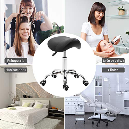 HOMCOM Silla Trabajo Taburete Ruedas Giratorias Taburete Cosmetica Dentista Peluqueria Color Negro HOMCOM Silla Trabajo Taburete Ruedas Giratorias Taburete Cosmetica Dentista Peluqueria Color Negro