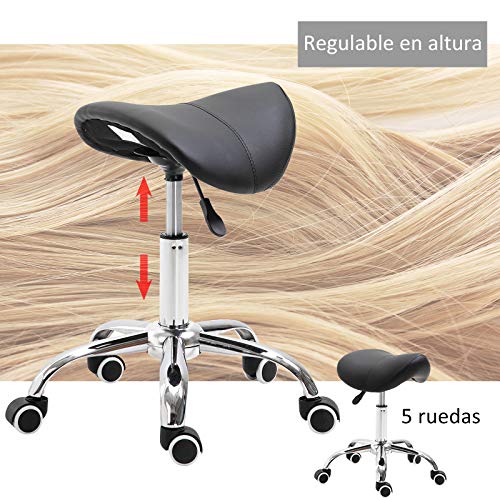 HOMCOM Silla Trabajo Taburete Ruedas Giratorias Taburete Cosmetica Dentista Peluqueria Color Negro HOMCOM Silla Trabajo Taburete Ruedas Giratorias Taburete Cosmetica Dentista Peluqueria Color Negro