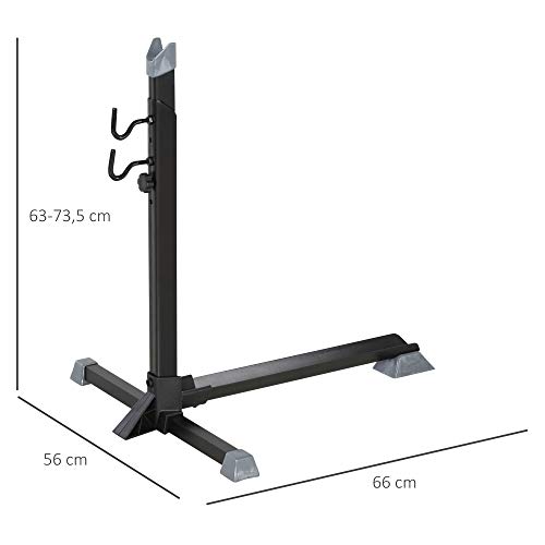 HOMCOM Soporte para Colocar Bicicleta en Vertical Caballete de Bicicleta Ajustable en Altura con Correa de Fijación Fácil de Transportar Soporta 30 kg 66x56x63-73,5 cm Negro