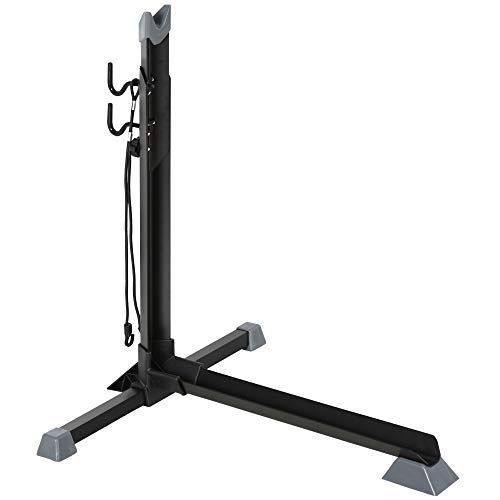 HOMCOM Soporte para Colocar Bicicleta en Vertical Caballete de Bicicleta Ajustable en Altura con Correa de Fijación Fácil de Transportar Soporta 30 kg 66x56x63-73,5 cm Negro