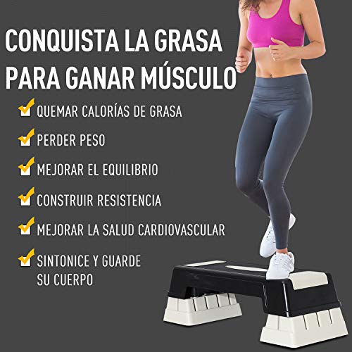 HOMCOM Step Fitness Tabla Stepper Aerobic Deporte Gimnasia Altura Regulable 3 Niveles…