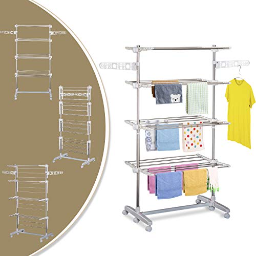 HOMCOM Tendedero Ropa Plegable 6 Ruedas 4 Niveles (80-142) x55x172 cm Estante Tubo Acero Lavanderia Tendero HOMCOM Tendedero Ropa Plegable 6 Ruedas 4 Niveles (80-142) x55x172 cm Estante Tubo Acero Lavanderia Tendero