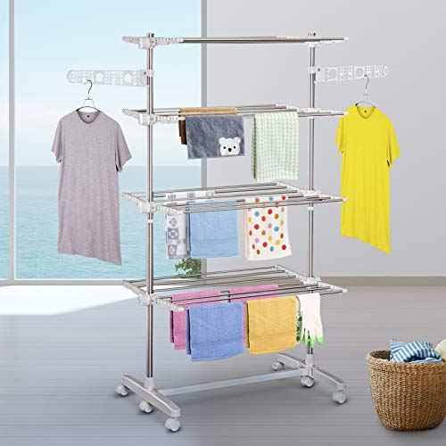 HOMCOM Tendedero Ropa Plegable 6 Ruedas 4 Niveles (80-142) x55x172 cm Estante Tubo Acero Lavanderia Tendero HOMCOM Tendedero Ropa Plegable 6 Ruedas 4 Niveles (80-142) x55x172 cm Estante Tubo Acero Lavanderia Tendero