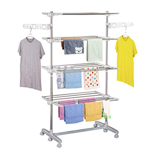 HOMCOM Tendedero Ropa Plegable 6 Ruedas 4 Niveles (80-142) x55x172 cm Estante Tubo Acero Lavanderia Tendero HOMCOM Tendedero Ropa Plegable 6 Ruedas 4 Niveles (80-142) x55x172 cm Estante Tubo Acero Lavanderia Tendero
