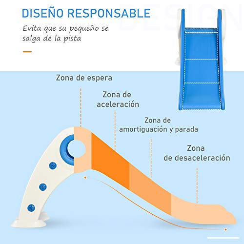 HOMCOM Tobogán Infantil para Niños de +3 Años Tobogán Ancho Plegable con Escaleras Rampa Larga para Jardín Parque Interiores 120x50x56 cm Azul