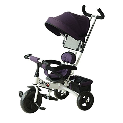 HOMCOM Triciclo para Bebé 4 en 1 Bicicleta para +18 Meses con Capota Manija de Empuje Ajustable Barra Extraíble Reposapiés Plegable Canasta de Almacenaje 92x51x110 cm Morado HOMCOM Triciclo para Bebé 4 en 1 Bicicleta para +18 Meses con Capota Manija de Empuje Ajustable Barra Extraíble Reposapiés Plegable Canasta de Almacenaje 92x51x110 cm Morado
