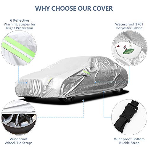 Homdox Funda para Coche Exterior Plata Impermeable Universal Cubierta de Coche Impermeable Antipolvo y Rasguño