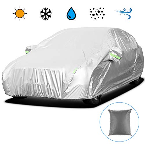 Homdox Funda para Coche Exterior Plata Impermeable Universal Cubierta de Coche Impermeable Antipolvo y Rasguño