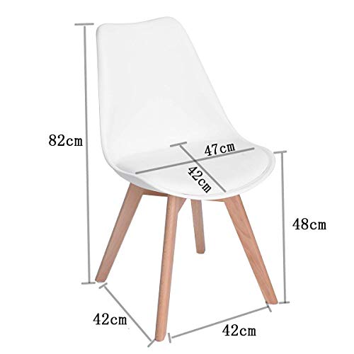Home Heavenly® - Pack 4 sillas Comedor salón, Silla diseño nórdico con Asiento Acolchado, TULIPA en Blanco o Gris (Blanco)