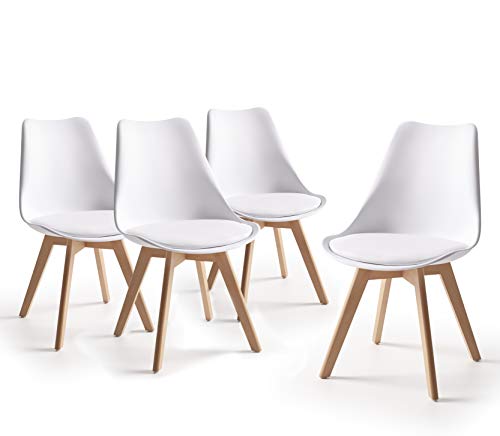 Home Heavenly® - Pack 4 sillas Comedor salón, Silla diseño nórdico con Asiento Acolchado, TULIPA en Blanco o Gris (Blanco) Home Heavenly® - Pack 4 sillas Comedor salón, Silla diseño nórdico con Asiento Acolchado, TULIPA en Blanco o Gris (Blanco)