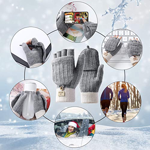 Homealexa Guantes Invierno para Mujer y Hombre, Guantes Unisex Mitones de Lana de Punto Caliente Manoplas con Mitten Cover