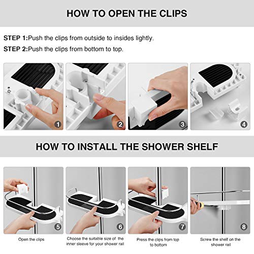 homeasy Estante para Baño, Estantería de Ducha Ajustable Sin Taladro con Ganchos, Artículos de Baño para Varilla de Ducha de 19mm-25mm(Blanco) homeasy Estante para Baño, Estantería de Ducha Ajustable Sin Taladro con Ganchos, Artículos de Baño para Varilla de Ducha de 19mm-25mm(Blanco)
