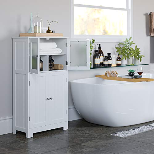 HOMECHO Armario de Baño para Almacenamiento Gabinete de de Suelo con 4 Puertas para Baño Cocina Dormitorio Salón Blanco Marfil 60 x 30 x 108.6 cm HOMECHO Armario de Baño para Almacenamiento Gabinete de de Suelo con 4 Puertas para Baño Cocina Dormitorio Salón Blanco Marfil 60 x 30 x 108.6 cm