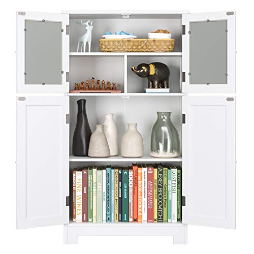 HOMECHO Armario de Baño para Almacenamiento Gabinete de de Suelo con 4 Puertas para Baño Cocina Dormitorio Salón Blanco Marfil 60 x 30 x 108.6 cm