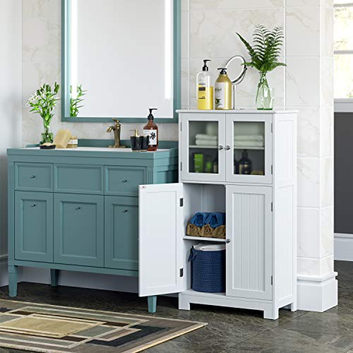 HOMECHO Armario de Baño para Almacenamiento Gabinete de de Suelo con 4 Puertas para Baño Cocina Dormitorio Salón Blanco Marfil 60 x 30 x 108.6 cm HOMECHO Armario de Baño para Almacenamiento Gabinete de de Suelo con 4 Puertas para Baño Cocina Dormitorio Salón Blanco Marfil 60 x 30 x 108.6 cm