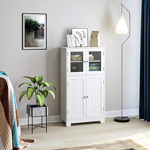 HOMECHO Armario de Baño para Almacenamiento Gabinete de de Suelo con 4 Puertas para Baño Cocina Dormitorio Salón Blanco Marfil 60 x 30 x 108.6 cm HOMECHO Armario de Baño para Almacenamiento Gabinete de de Suelo con 4 Puertas para Baño Cocina Dormitorio Salón Blanco Marfil 60 x 30 x 108.6 cm