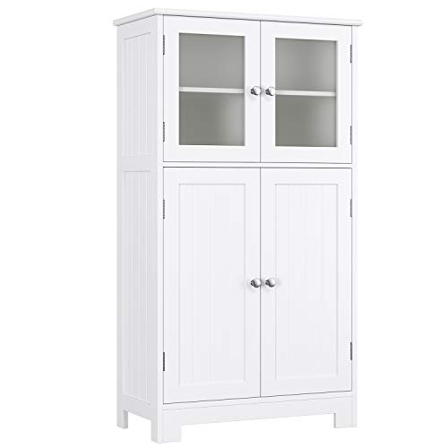 HOMECHO Armario de Baño para Almacenamiento Gabinete de de Suelo con 4 Puertas para Baño Cocina Dormitorio Salón Blanco Marfil 60 x 30 x 108.6 cm