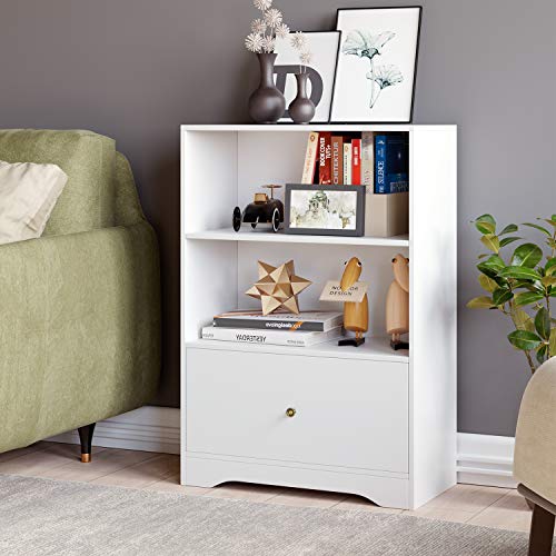 HOMECHO Armario de Suelo para Baño Salón Dormitorio Cocina Mueble Auxiliar con 1 Cajón y 2 Compartimentos Abiertos para para Almacenaje Libreria de Madera Blanco 60 x 30 x 87 cm HOMECHO Armario de Suelo para Baño Salón Dormitorio Cocina Mueble Auxiliar con 1 Cajón y 2 Compartimentos Abiertos para para Almacenaje Libreria de Madera Blanco 60 x 30 x 87 cm