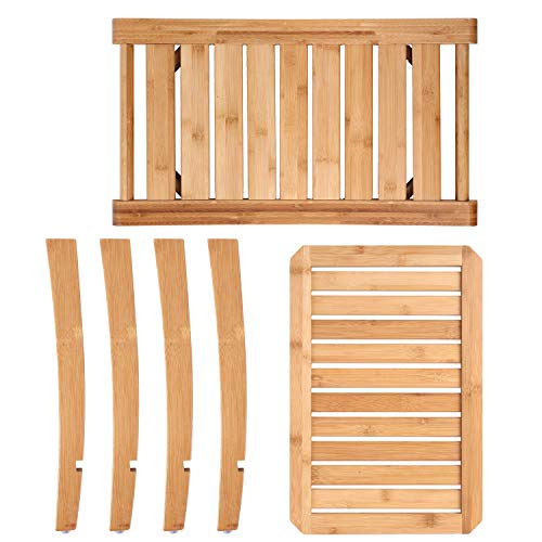 HOMECHO Tabuerte de Ducha de Bambú con Estante para Almacenamiento y Caja de Jabón Taburete de Baño Ergonómico y Antideslizante para Baño 60 x 33 x 46cm HOMECHO Tabuerte de Ducha de Bambú con Estante para Almacenamiento y Caja de Jabón Taburete de Baño Ergonómico y Antideslizante para Baño 60 x 33 x 46cm