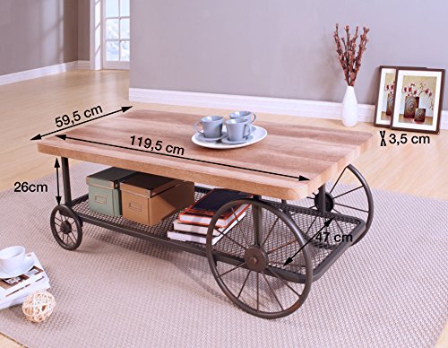 Homely - Mesa de Centro de Estilo Vintage Rules con revistero 120x59 cm Homely - Mesa de Centro de Estilo Vintage Rules con revistero 120x59 cm