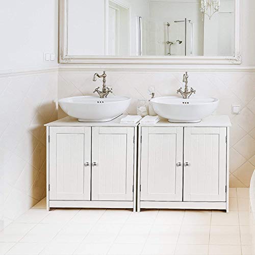 Homfa 2 Estantes Mueble para Debajo del Lavabo Armario para Cuarto de Baño Blanco, Madera contrachapada, 60x60x30CM