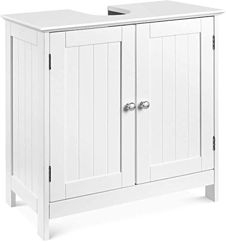 Homfa 2 Estantes Mueble para Debajo del Lavabo Armario para Cuarto de Baño Blanco, Madera contrachapada, 60x60x30CM