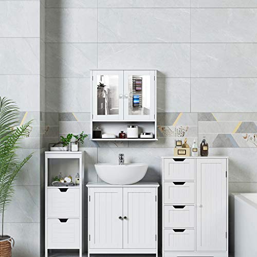Homfa Armario de Baño con Espejo Armario de Pared Armario de Cocina o Medicina Blanco 2 Puertas y 3 Estanterías MDF 56x13x55cm Homfa Armario de Baño con Espejo Armario de Pared Armario de Cocina o Medicina Blanco 2 Puertas y 3 Estanterías MDF 56x13x55cm
