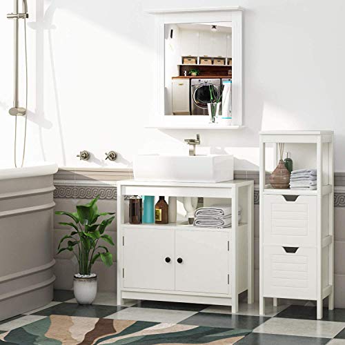 Homfa Armario de Suelo para baño Mueble Columna 1 Estantes y 2 Cajones 30x30x89cm Homfa Armario de Suelo para baño Mueble Columna 1 Estantes y 2 Cajones 30x30x89cm