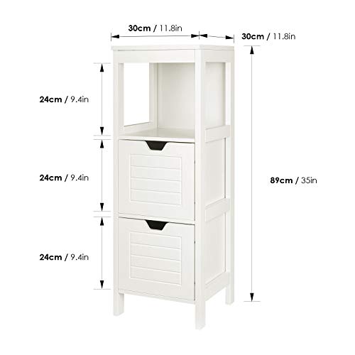 Homfa Armario de Suelo para baño Mueble Columna 1 Estantes y 2 Cajones 30x30x89cm