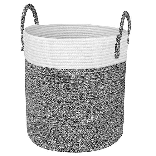 Homfa Cesto para Colada 100L Cesto de Ropa de Almacenamiento de Cuerda de Algodón Natural para Salón Dormitorio Baño 33 x 38 x 33cm Blanco y Gris