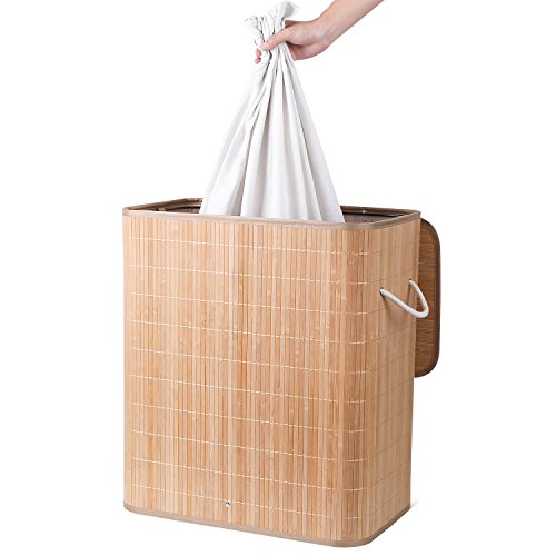 Homfa Cesto para la Colada Pelegable con 2 Compartimientos Cesta para Ropa Sucia con Tapa y Bolsa Extraíble Cesta de Lavandería de Bambú 100L 54 x 33 x 59.5 cm (Natural) Homfa Cesto para la Colada Pelegable con 2 Compartimientos Cesta para Ropa Sucia con Tapa y Bolsa Extraíble Cesta de Lavandería de Bambú 100L 54 x 33 x 59.5 cm (Natural)
