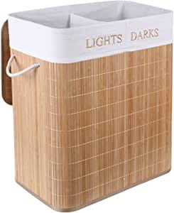 Homfa Cesto para la Colada Pelegable con 2 Compartimientos Cesta para Ropa Sucia con Tapa y Bolsa Extraíble Cesta de Lavandería de Bambú 100L 54 x 33 x 59.5 cm (Natural) Homfa Cesto para la Colada Pelegable con 2 Compartimientos Cesta para Ropa Sucia con Tapa y Bolsa Extraíble Cesta de Lavandería de Bambú 100L 54 x 33 x 59.5 cm (Natural)