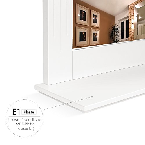 Homfa Espejo de Pared Espejo Baño Espejo Colgante para Dormitorio Baño Madera con 1 Balda Blanco 50X12X60cm