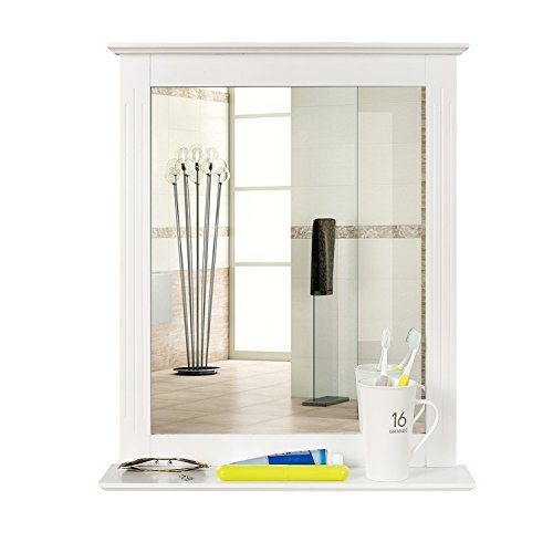 Homfa Espejo de Pared Espejo Baño Espejo Colgante para Dormitorio Baño Madera con 1 Balda Blanco 50X12X60cm