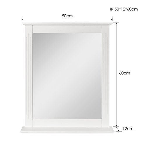 Homfa Espejo de Pared Espejo Baño Espejo Colgante para Dormitorio Baño Madera con 1 Balda Blanco 50X12X60cm