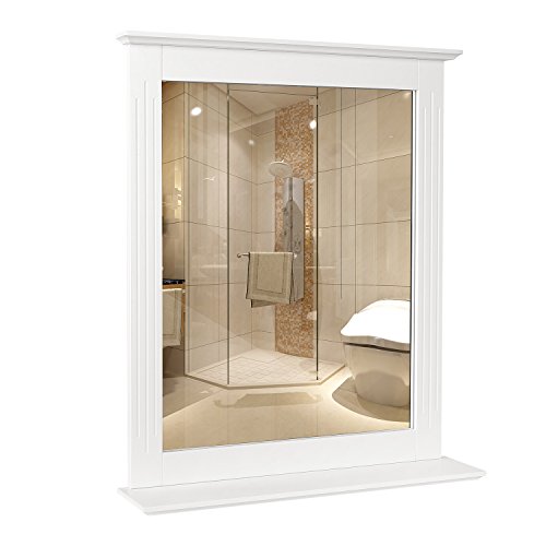 Homfa Espejo de Pared Espejo Baño Espejo Colgante para Dormitorio Baño Madera con 1 Balda Blanco 50X12X60cm