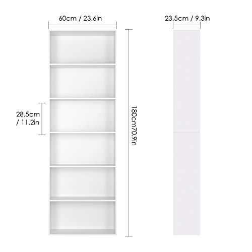 Homfa Estantería 6 Cubos Librerías para Libros CDs DVDs Estantería de Pared 60 x 23.5 x 180cm (Blanco)